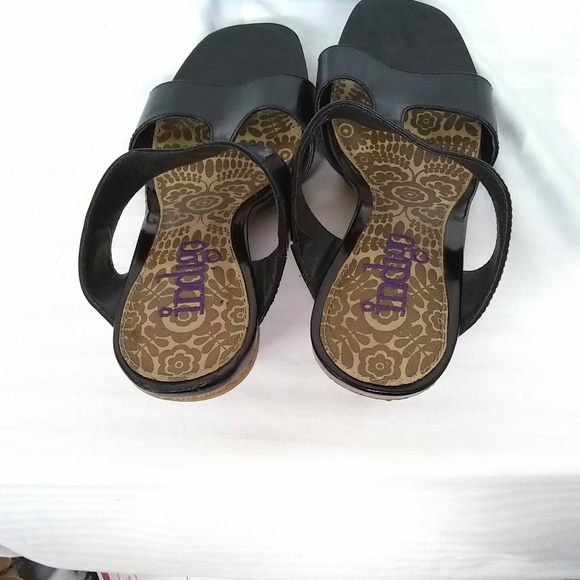 Indigo Womens Sandals 3" Wedge Cork Heels Black Leather Band  Slide On Size 7M - Picture 4 of 8